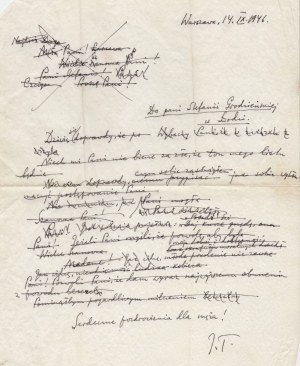TUWIM Julian - A secret letter to Stefania Grodzienska [1946].