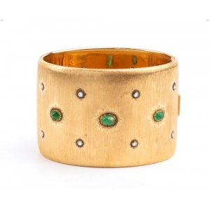 MARIO BUCCELLATI: vintage gold bangle bracelet with emeralds and diamonds.
