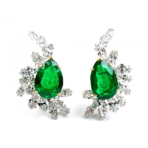 VENTRELLA: Gold earrings with emeralds and diamonds