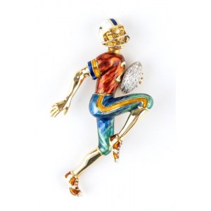 DAMIANI: gold, diamond and enamel brooch depicting an American football player