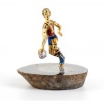 DAMIANI: gold, diamond and enamel brooch depicting a basket player