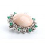 ASCIONE: Angel skin coral diamond emerald gold brooch