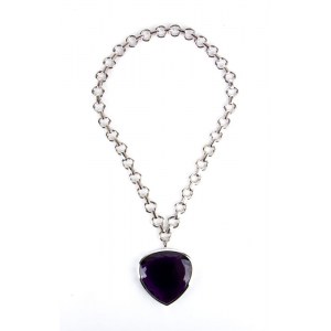 Heart shaped amethyst pendant diamond gold necklace