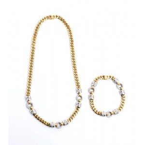 Diamond gold bracelet necklace demi parure