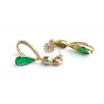 Emerald diamond drop gold pair of earrings