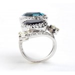 Gold contrariè ring with sapphire, aquamarine and diamonds