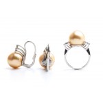 Diamond golden pearl earrings and ring