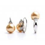 Diamond golden pearl earrings and ring