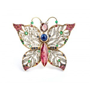 Diamond colored stone gold Butterfly brooch