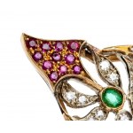 Diamond colored stone gold Butterfly brooch