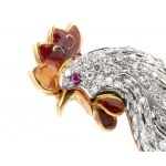 Gold enameled rooster brooch with diamonds