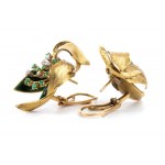 Diamond emerald enamel gold pair of earrings