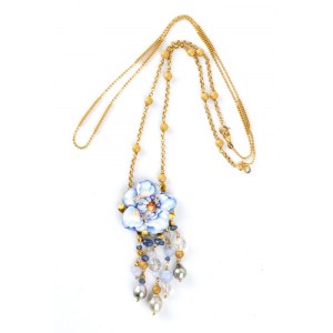 Diamond gold necklace with a enamelled pendant - brooch