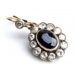 Gold and silver earrings in floreal motif with sapphires and Old Cut diamonds