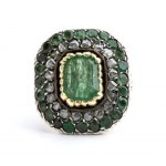 Emerald diamond gold silver ring
