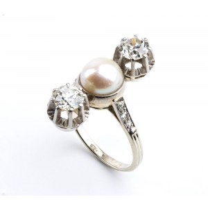 Diamond pearl gold ring