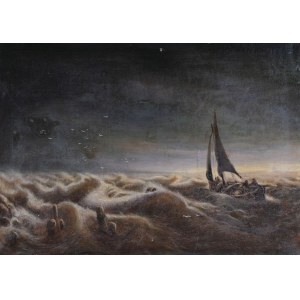 Loď v noci na moři, asi 19. století.