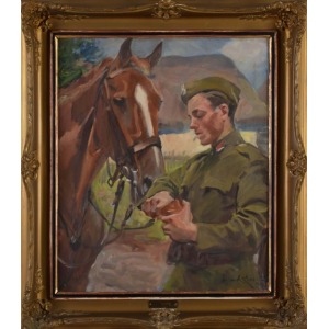 Kossak Wojciech (1856-1942) Ułan karmiący konia