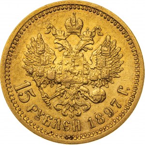 15 rubli 1897, АГ, Rosja, Au 900, 12,93 g, stempel płytki