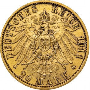 20 marek 1911, A-Berlin, Niemcy, Hesja, Au 900, 7,99 g