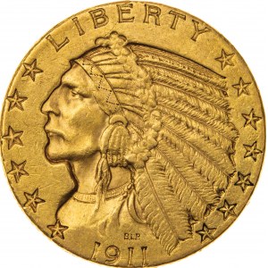 5 dolarów 1911, USA, Filadelfia, Au 900, 8,37 g