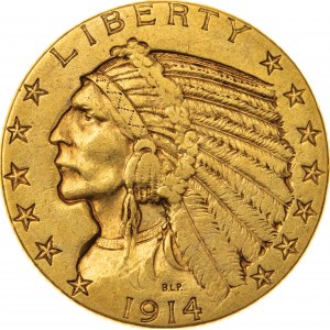 5 dolarów 1914, USA, Filadelfia, Au 900, 8,35 g
