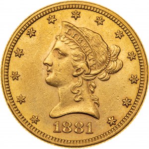 10 dolarów 1881, USA, Filadelfia, Au 900, 16,77 g