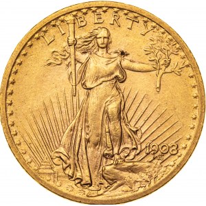 20 dolarów 1908, USA, NO MOTTO, Au 900, 33,55 g