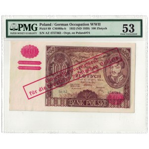 100 złotych 1932 (1940) z nadrukiem, GG, seria AZ., PMG 53