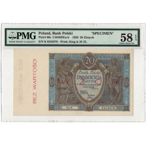 20 złotych 1926, II RP, seria K, PMG 58 EPQ, 2ga nota ŚWIAT