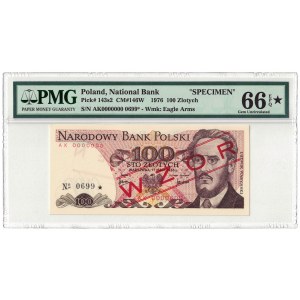 100 zł 1976, PRL, seria AK, WZÓR, PMG 66 EPQ *, 2ga nota ŚWIAT