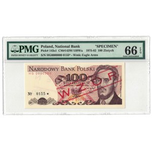 100 zł 1982, PRL, seria HG, WZÓR, PMG 66 EPQ, 2ga nota ŚWIAT