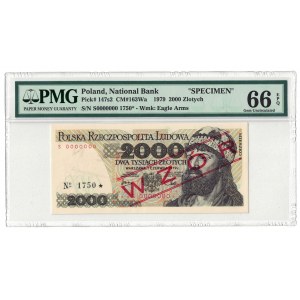 2 000 zł 1979, PRL, seria S, WZÓR, PMG 66 EPQ, 2ga nota ŚWIAT