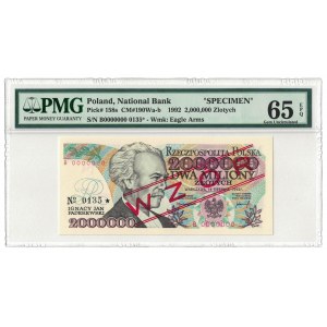 2 000 000 zł 1992, III RP, seria B, WZÓR, PMG 65 EPQ, 2ga nota ŚWIAT