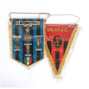 Football, Italy, two pennants Inter and Milan