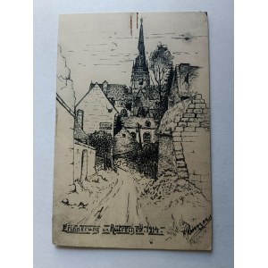 POSTCARD WOODCUT AUTRECHES CHURCH PRE-WAR 1914