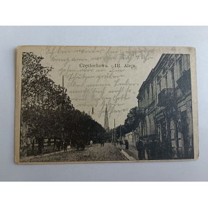 POCZTÓWKA CZĘSTOCHOWA III ALEJA PRZEDWOJENNA 1914 R STEMPEL WOJSKOWY