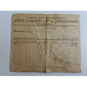 RACHUNEK JAROSŁAW JÓZEF GAWRON FABRYKA OCTU SPIRYTUSOWEGO PRZEDWOJENNY 1935 R