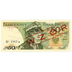 50 złotych 1975 - seria A 0000000 - No.1365 - WZÓR / SPECIMEN
