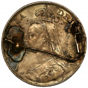 WIELKA BRYTANIA - Florin srebrna moneta broszka Królowa Wiktoria Jubileusz 1887