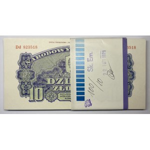 PACZKA bankowa 100 sztuk - Reprint 1974 - 10 złotych 1944 - seria Dd