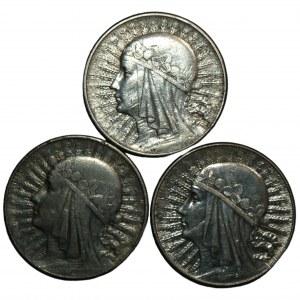10 zlotých 1932-1933 - Hlava ženy - sada 3 mincí