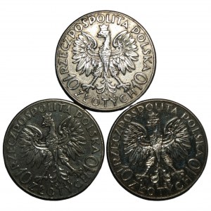 10 Zloty 1932-1933 - Kopf einer Frau - Satz von 3 Münzen