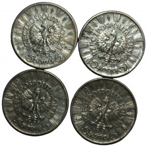 5 zlotých 1934-1938 - Józef Piłsudski - sada 4 mincí