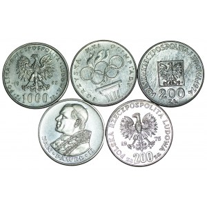 200 - 1000 złotych 1974-1983 - zestaw 5 srebrnych monet