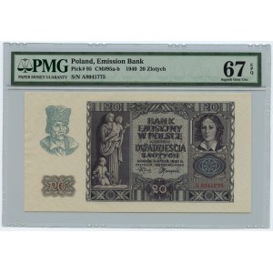 20 złotych 1940 - seria A - PMG 67 EPQ - 2ga max nota