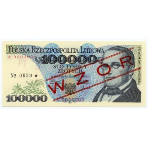 100.000 złotych 1990 - seria A 0000000 - WZÓR / SPECIMEN No.0639*