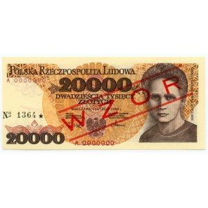 20.000 złotych 1989 - seria A 0000000 - WZÓR / SPECIMEN No 1364*