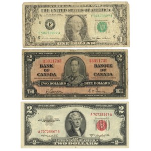 USA - 1 USD 1985, 2 USD Kanada 1937, 2 USD 1953 - sada 3 kusov