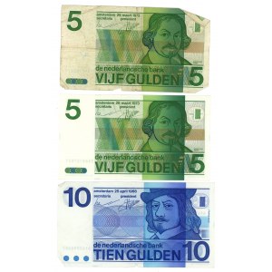 HOLANDIA - 5 guldenów 1973, 10 guldenów 1968 - set 3 sztuk
